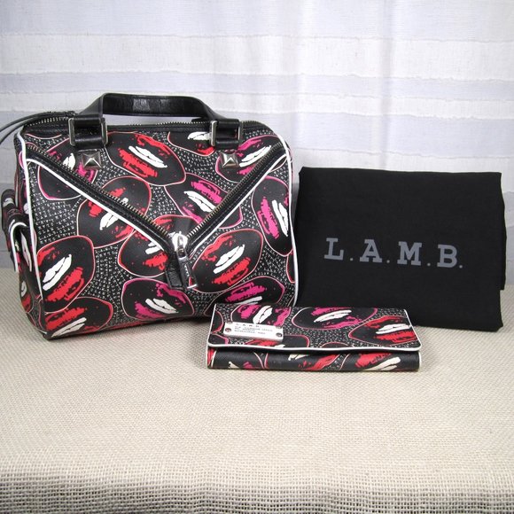 L.A.M.B. Worthington Satchel and Matching Wallet in Kiss Me Print with Dust Bag - Picture 1 of 16